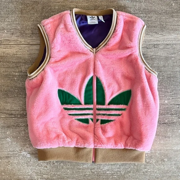 NWOT Adidas Heritage trefoil pink and green vest with deep purple lining - Picture 1 of 7